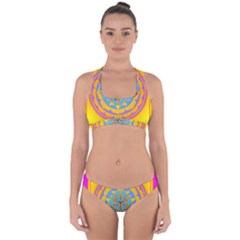 Triangle Orange Pink Cross Back Hipster Bikini Set