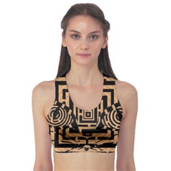 Wooden Cat Face Line Arrow Mask Plaid Sports Bra by Mariart