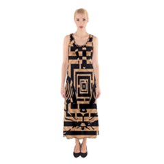 Wooden Cat Face Line Arrow Mask Plaid Sleeveless Maxi Dress by Mariart