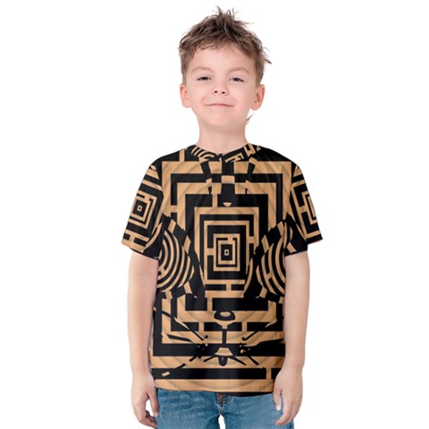 Wooden Cat Face Line Arrow Mask Plaid Kids  Cotton Tee by Mariart