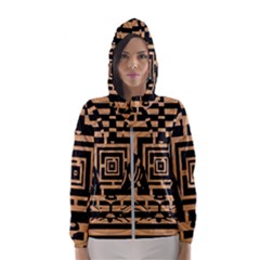 Wooden Cat Face Line Arrow Mask Plaid Hooded Wind Breaker (women) by Mariart