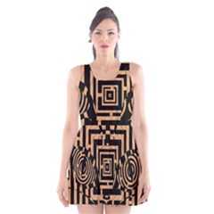 Wooden Cat Face Line Arrow Mask Plaid Scoop Neck Skater Dress