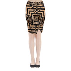 Wooden Cat Face Line Arrow Mask Plaid Midi Wrap Pencil Skirt by Mariart