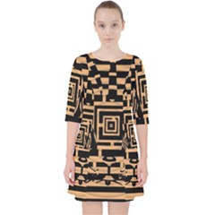 Wooden Cat Face Line Arrow Mask Plaid Pocket Dress