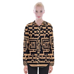 Wooden Cat Face Line Arrow Mask Plaid Womens Long Sleeve Shirt