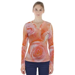 Flower Power, Wonderful Roses, Vintage Design V-neck Long Sleeve Top