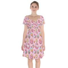 Sweet Pattern Short Sleeve Bardot Dress by Valentinaart