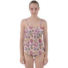 Sweet Pattern Twist Front Tankini Set by Valentinaart