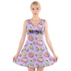 Sweet Pattern V-neck Sleeveless Skater Dress by Valentinaart