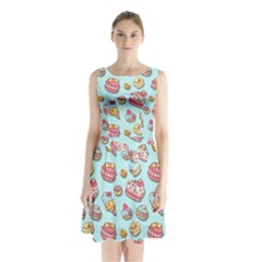 Sweet Pattern Sleeveless Waist Tie Chiffon Dress by Valentinaart