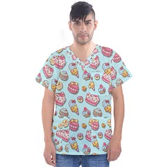 Sweet Pattern Men s V-neck Scrub Top