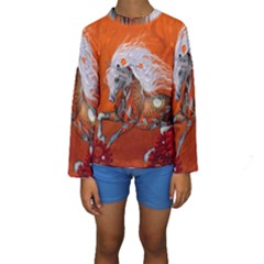 Steampunk, Wonderful Wild Steampunk Horse Kids  Long Sleeve Swimwear by FantasyWorld7