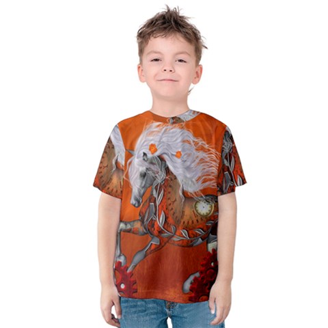 Steampunk, Wonderful Wild Steampunk Horse Kids  Cotton Tee by FantasyWorld7