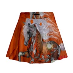 Steampunk, Wonderful Wild Steampunk Horse Mini Flare Skirt by FantasyWorld7