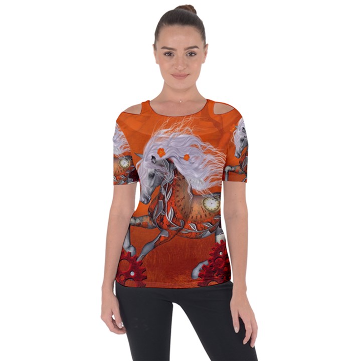 Steampunk, Wonderful Wild Steampunk Horse Short Sleeve Top