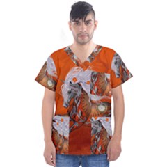 Steampunk, Wonderful Wild Steampunk Horse Men s V-neck Scrub Top