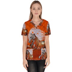 Steampunk, Wonderful Wild Steampunk Horse Scrub Top