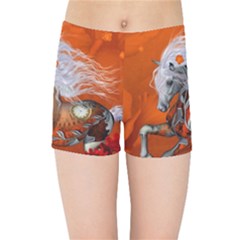 Steampunk, Wonderful Wild Steampunk Horse Kids Sports Shorts