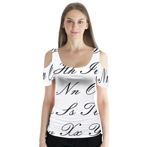 Alphabet Embassy Font Butterfly Sleeve Cutout Tee  by Mariart