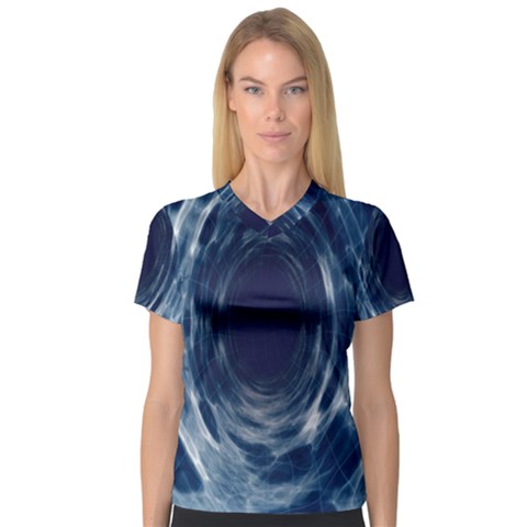 Worm Hole Line Space Blue V-neck Sport Mesh Tee by Mariart