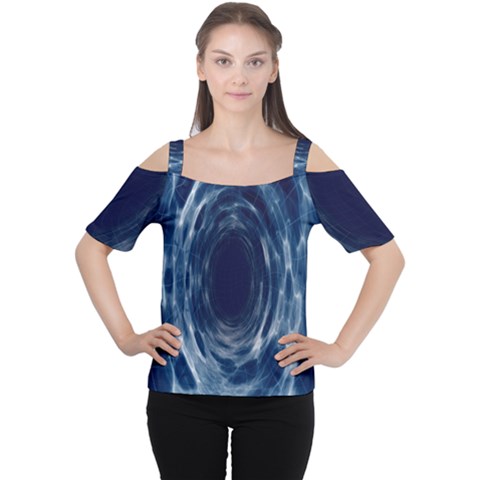 Worm Hole Line Space Blue Cutout Shoulder Tee by Mariart