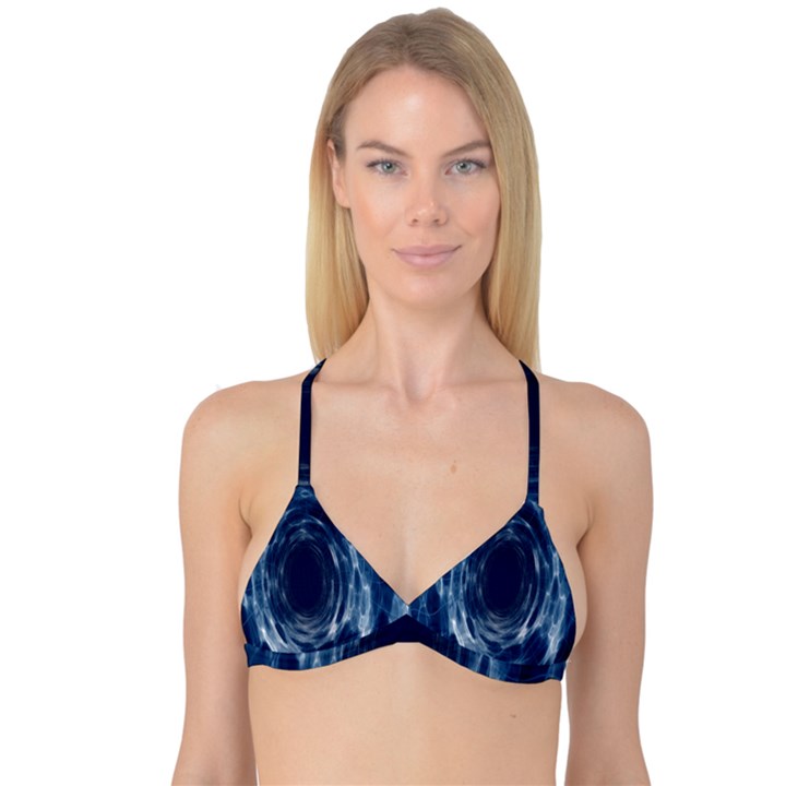 Worm Hole Line Space Blue Reversible Tri Bikini Top