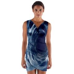 Worm Hole Line Space Blue Wrap Front Bodycon Dress