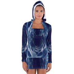 Worm Hole Line Space Blue Long Sleeve Hooded T-shirt