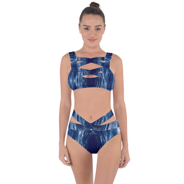 Worm Hole Line Space Blue Bandaged Up Bikini Set 