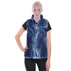 Worm Hole Line Space Blue Women s Button Up Puffer Vest