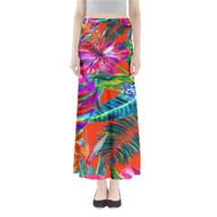 Aloha Hawaiian Flower Floral Sexy Summer Orange Full Length Maxi Skirt