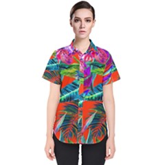 Aloha Hawaiian Flower Floral Sexy Summer Orange Women s Short Sleeve Shirt