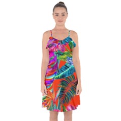 Aloha Hawaiian Flower Floral Sexy Summer Orange Ruffle Detail Chiffon Dress by Mariart