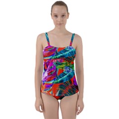 Aloha Hawaiian Flower Floral Sexy Summer Orange Twist Front Tankini Set by Mariart