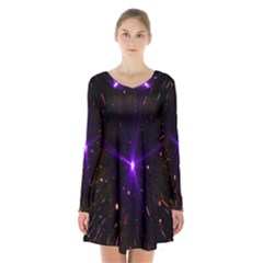 Animation Plasma Ball Going Hot Explode Bigbang Supernova Stars Shining Light Space Universe Zooming Long Sleeve Velvet V-neck Dress by Mariart