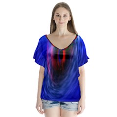 Black Hole Blue Space Galaxy V-neck Flutter Sleeve Top by Mariart