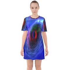 Black Hole Blue Space Galaxy Sixties Short Sleeve Mini Dress