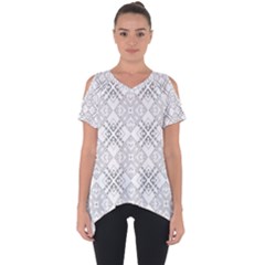 Background Pattern Diagonal Plaid Black Line Cut Out Side Drop Tee