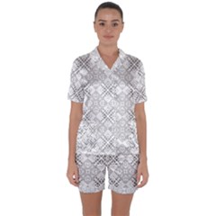 Background Pattern Diagonal Plaid Black Line Satin Short Sleeve Pyjamas Set