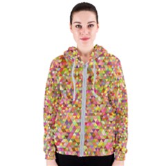 Multicolored Mixcolor Geometric Pattern Women s Zipper Hoodie