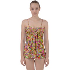 Multicolored Mixcolor Geometric Pattern Babydoll Tankini Set