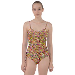 Multicolored Mixcolor Geometric Pattern Sweetheart Tankini Set