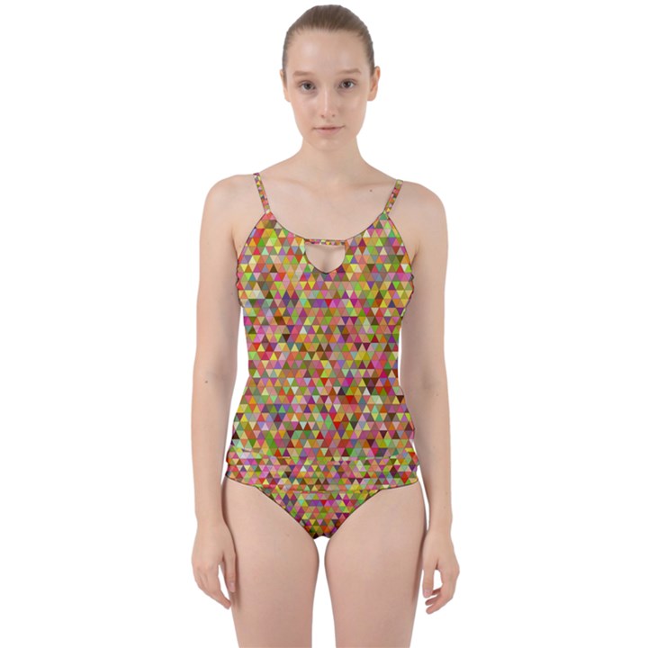 Multicolored Mixcolor Geometric Pattern Cut Out Top Tankini Set