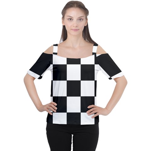 Grid Domino Bank And Black Cutout Shoulder Tee by Nexatart