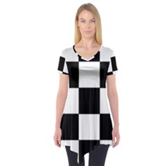 Grid Domino Bank And Black Short Sleeve Tunic  by Nexatart