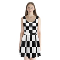 Grid Domino Bank And Black Split Back Mini Dress  by Nexatart