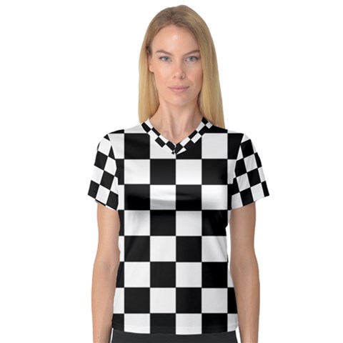 Grid Domino Bank And Black V-neck Sport Mesh Tee by Nexatart