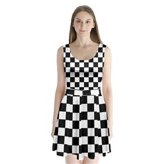 Grid Domino Bank And Black Split Back Mini Dress  by Nexatart