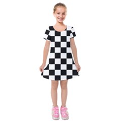 Grid Domino Bank And Black Kids  Short Sleeve Velvet Dress by Nexatart