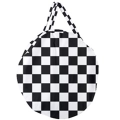 Grid Domino Bank And Black Giant Round Zipper Tote